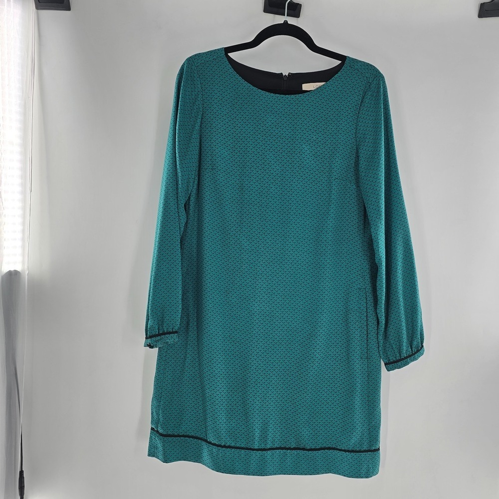 Loft‎ Tunic Shift Dress Boho featuring long sleeves and pockets Green sz 6